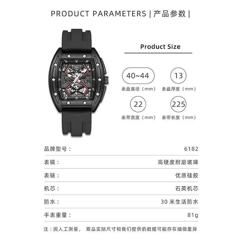 Luxury RM-Style Skeleton Tonneau Watch for Men – Sport Rubber Strap Edition watch