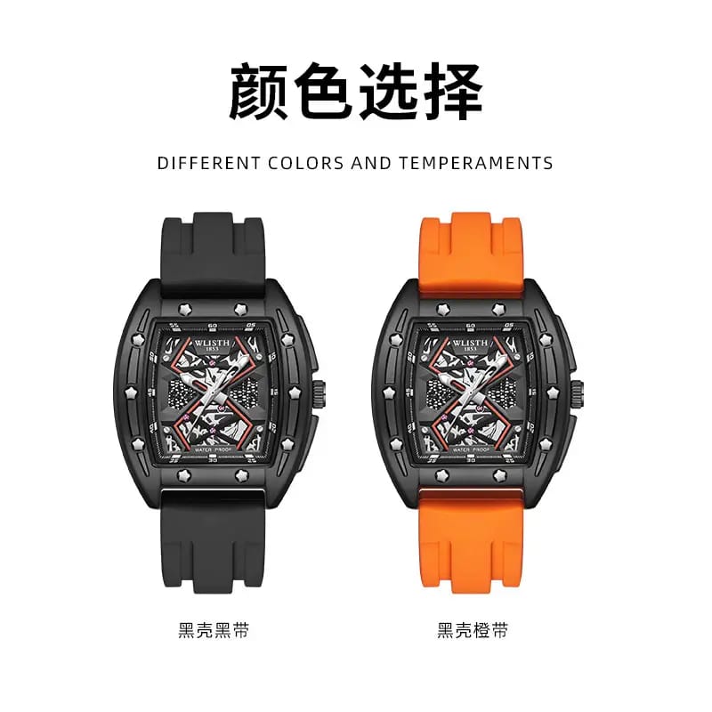 Luxury RM-Style Skeleton Tonneau Watch for Men – Sport Rubber Strap Edition watch