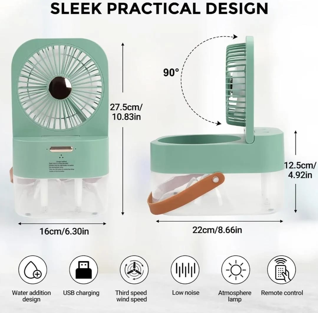 Sleek Portable USB Fan with Humidifier &amp; Ambient Light