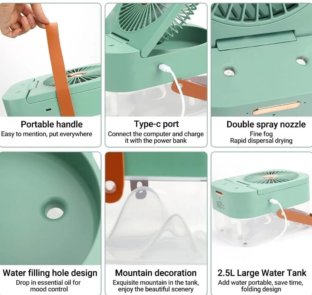 Sleek Portable USB Fan with Humidifier &amp; Ambient Light