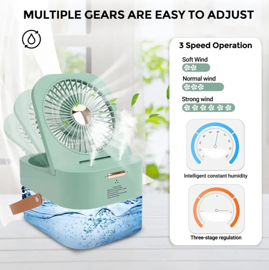 Sleek Portable USB Fan with Humidifier &amp; Ambient Light
