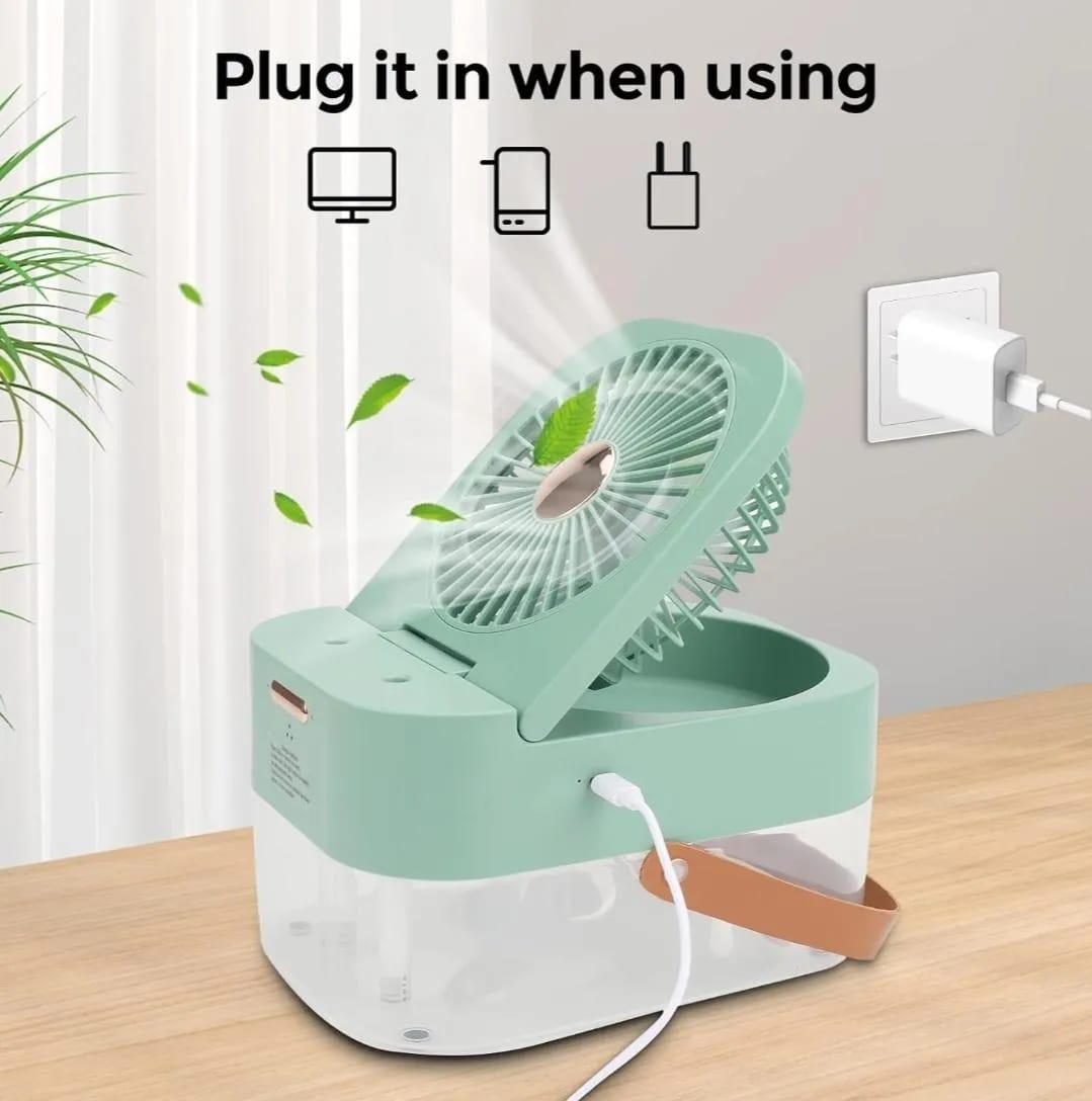 Sleek Portable USB Fan with Humidifier &amp; Ambient Light