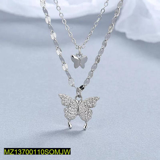 Elegant Double-Layer Butterfly Pendant Necklace