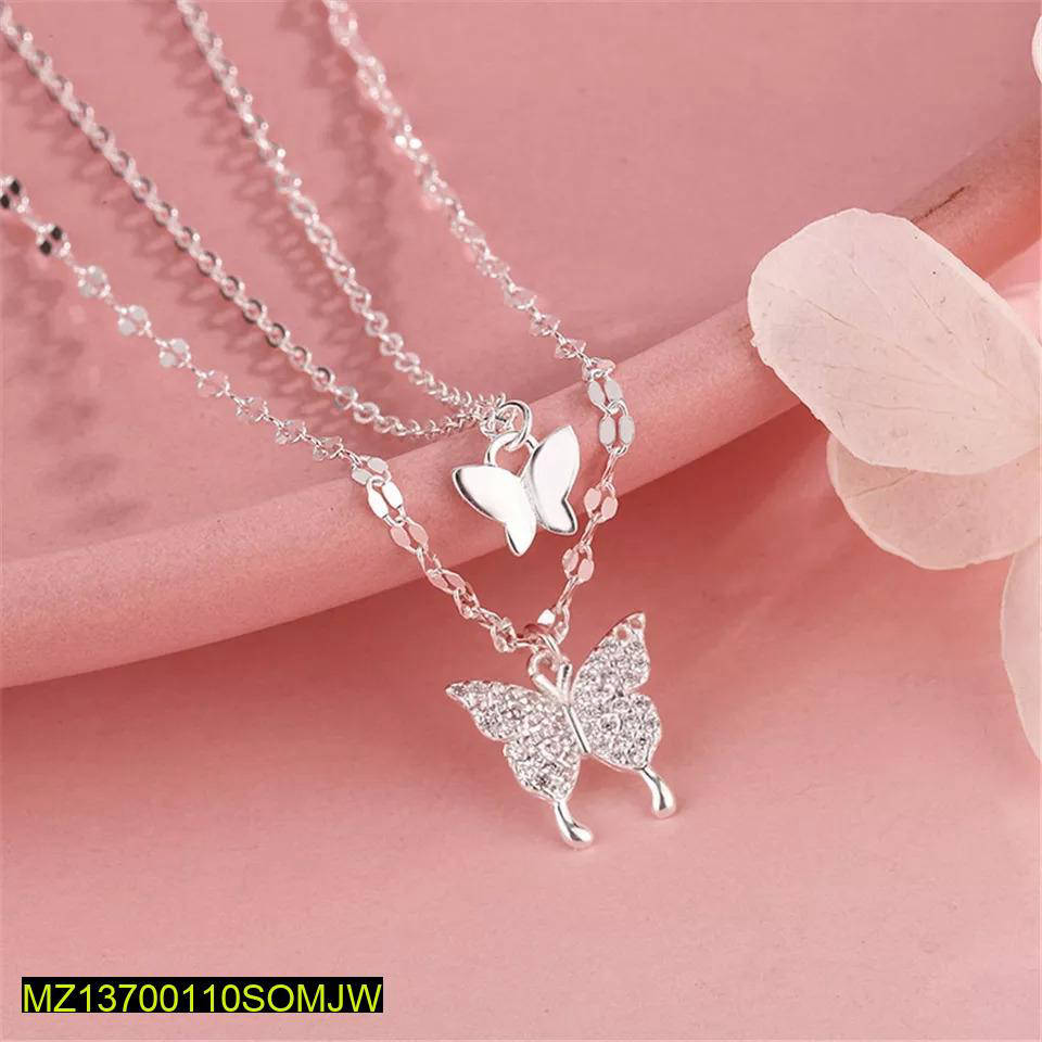Elegant Double-Layer Butterfly Pendant Necklace
