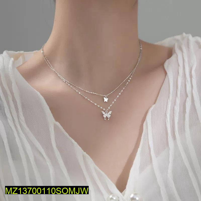 Elegant Double-Layer Butterfly Pendant Necklace
