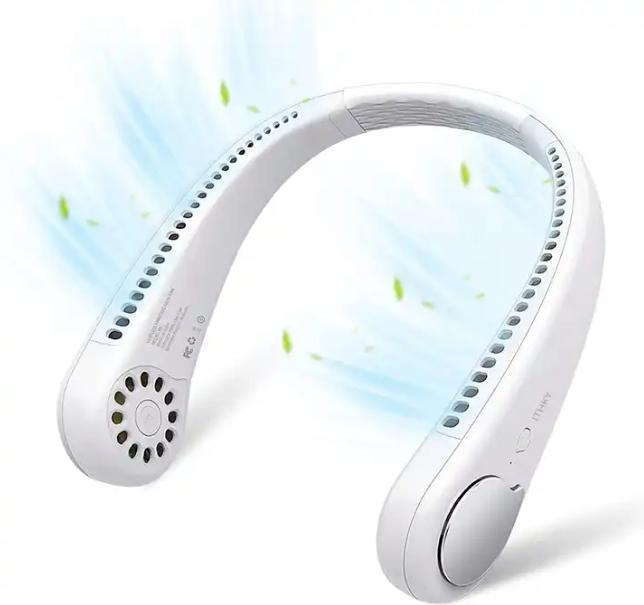 Sleek Portable USB Neck Fan with Humidifier &amp; Ambient Light